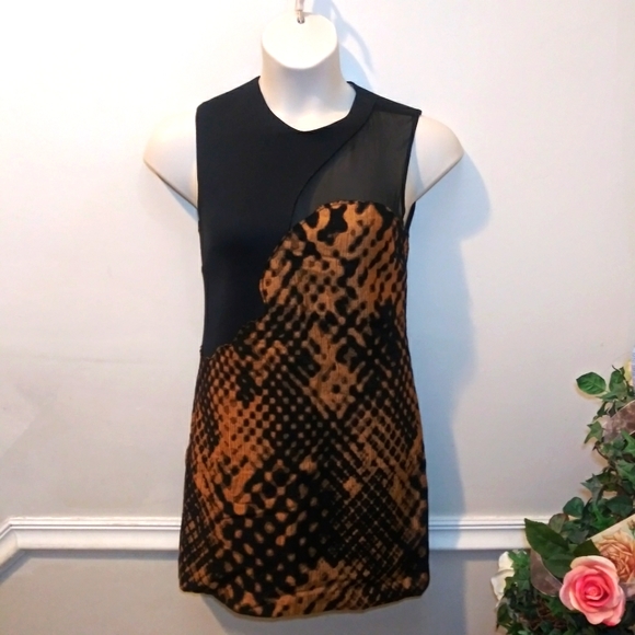 3.1 Phillip Lim Black/Bronze Minimalist Wool & Silk Leopard Print Sheath Dress - Picture 10 of 10